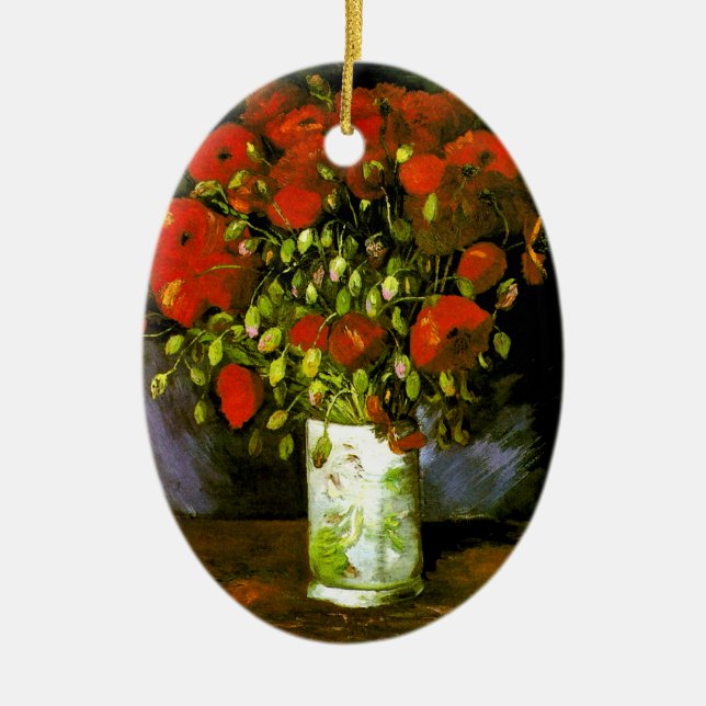 Vase with Red Poppies Van Gogh Fine Art Ceramic Ornament (Front)