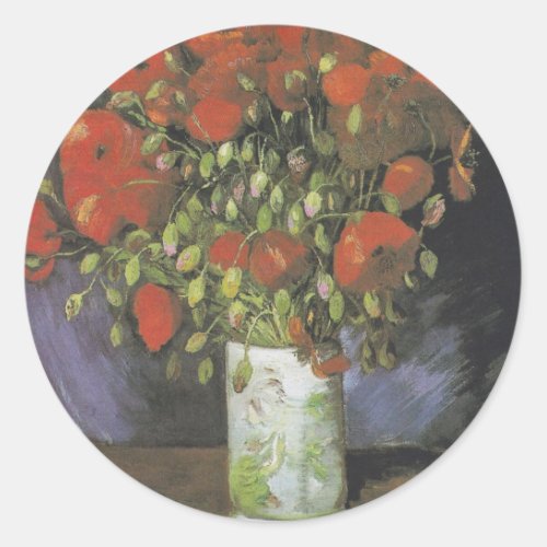 Vase with Red Poppies Vincent van Gogh Classic Round Sticker