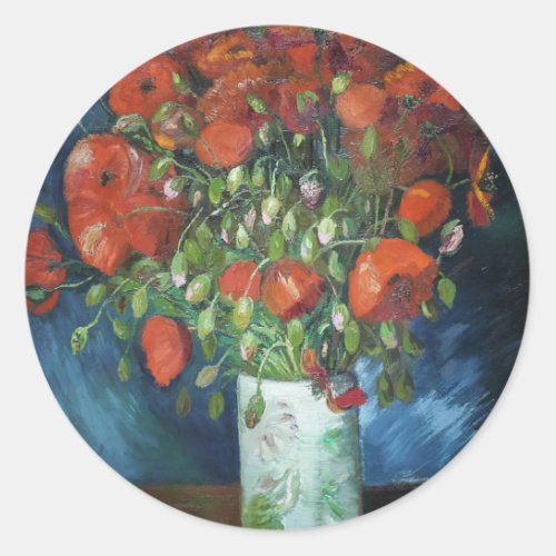 Vase with Red Poppies Vincent van Gogh    Classic Round Sticker