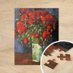 Vase with Red Poppies | Vincent van Gogh Jigsaw Puzzle<br><div class="desc">Vase with Red Poppies by Vincent van Gogh is a captivating still-life painting that highlights the artist’s vibrant use of color and expressive brushwork. The painting features a simple earthen vase filled with bold, crimson poppies, set against a textured, muted background. The contrast between the vivid flowers and the subdued...</div>