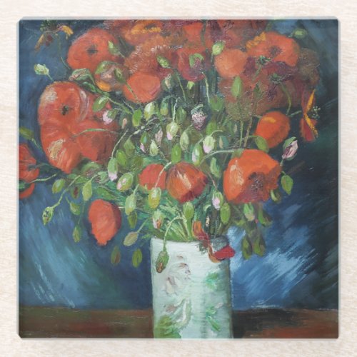 Vase with Red Poppies Vincent van Gogh   Square  Glass Coaster