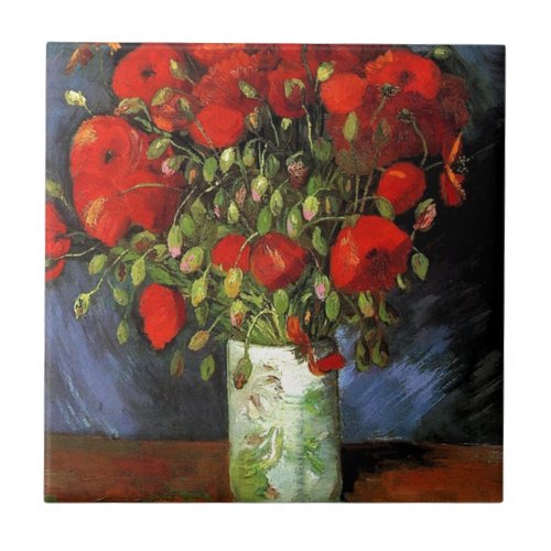 Vase with Red Poppies Vincent van Gogh Tile