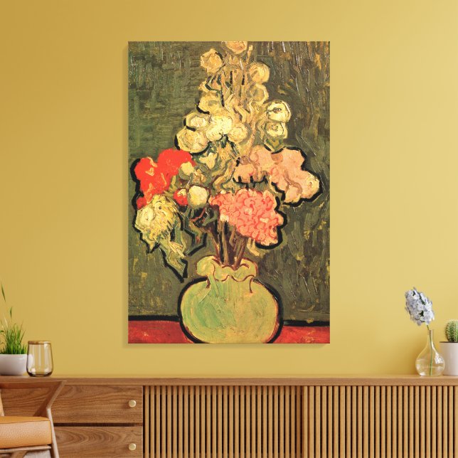 Vase with Rose Mallows by Vincent van Gogh Canvas Print (Insitu(LivingRoom))