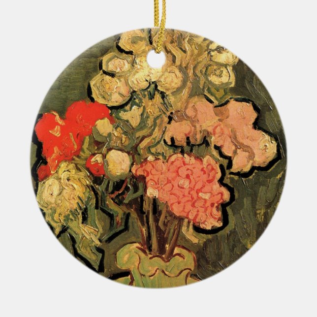 Vase with Rose Mallows by Vincent van Gogh Ceramic Ornament (Front)