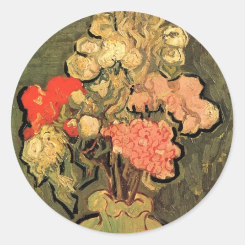 Vase with Rose Mallows by Vincent van Gogh Classic Round Sticker