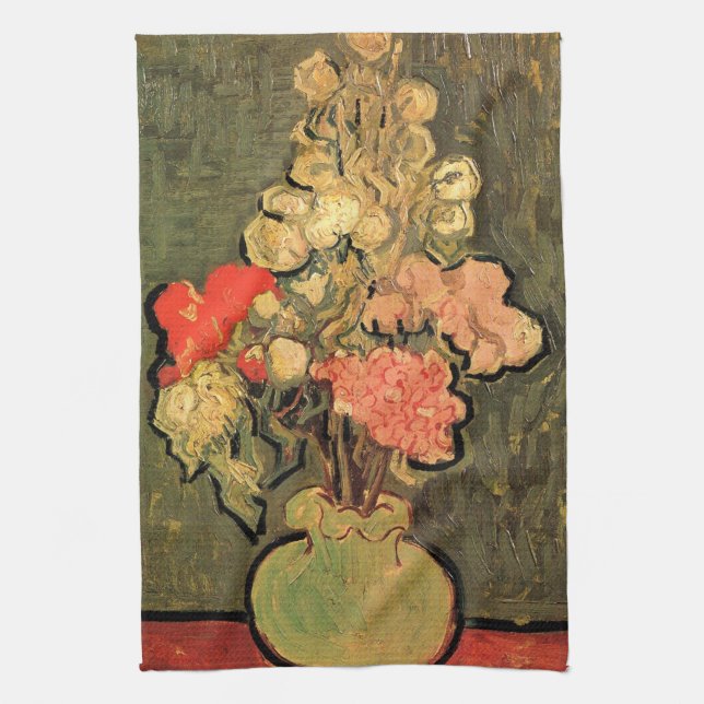 Vase with Rose Mallows by Vincent van Gogh Kitchen Towel (Vertical)