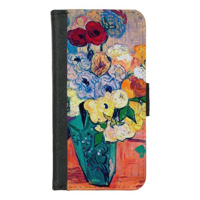 Vase with Roses and Anemones, Van Gogh iPhone Wallet Case (Front)