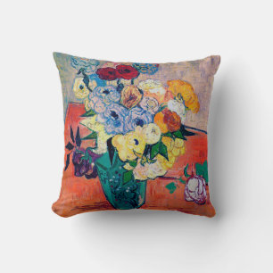Vase with Roses and Anemones, Van Gogh Throw Pillow