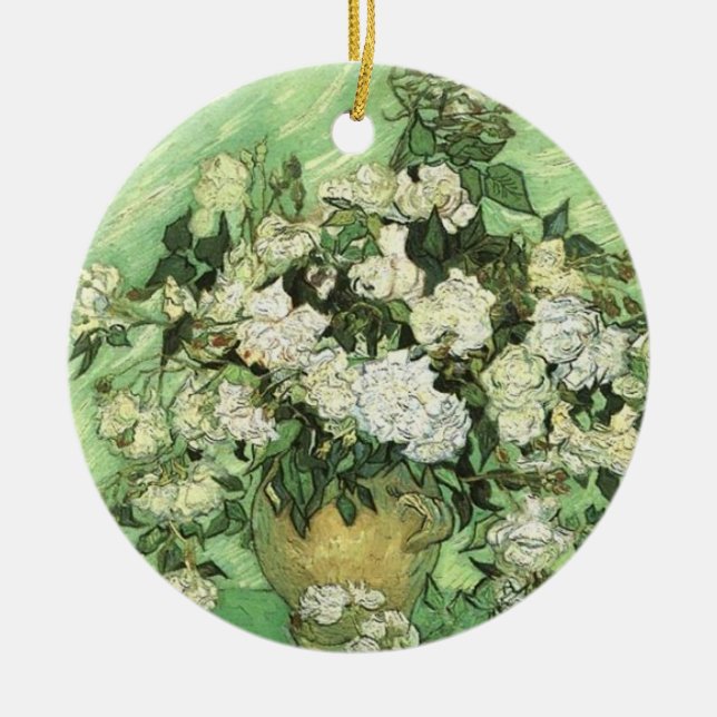 Vase with Roses by van Gogh Ceramic Ornament (Front)