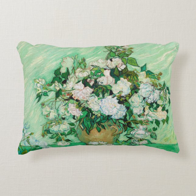 Vase with Roses by Vincent Van Gogh Decorative Pillow (Front)