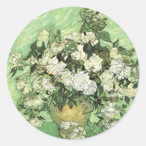 Vase with Roses _ Van Gogh Classic Round Sticker