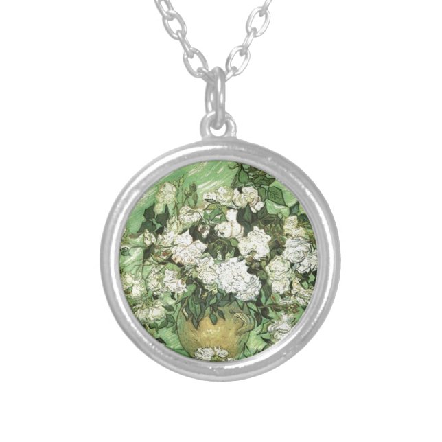 Vase with Roses - Van Gogh Silver Plated Necklace (Front)