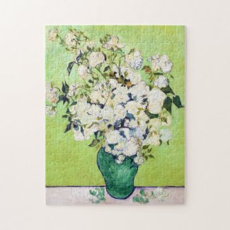 Vase with Roses Vincent Van Gogh vibrant flowers Jigsaw Puzzle