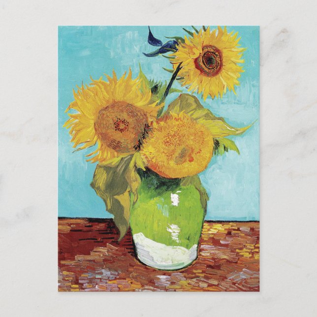 Vase with Three Sunflowers by Vincent Van Gogh Postcard (Front)