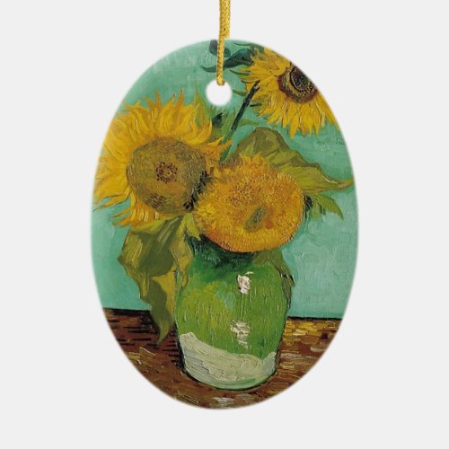 Vase with three sunflowers Vincent van Gogh Ceramic Ornament