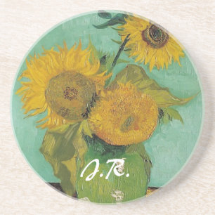 Vase with three sunflowers, Vincent van Gogh Drink Coaster