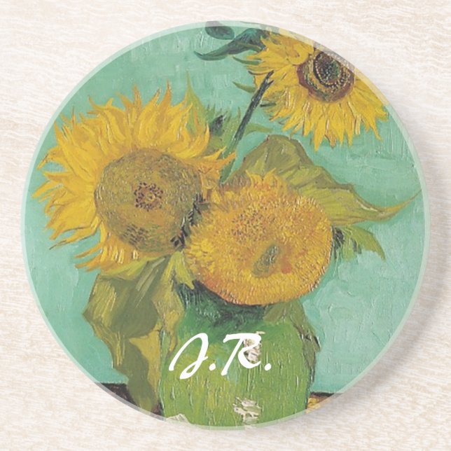 Vase with three sunflowers, Vincent van Gogh Drink Coaster (Front)