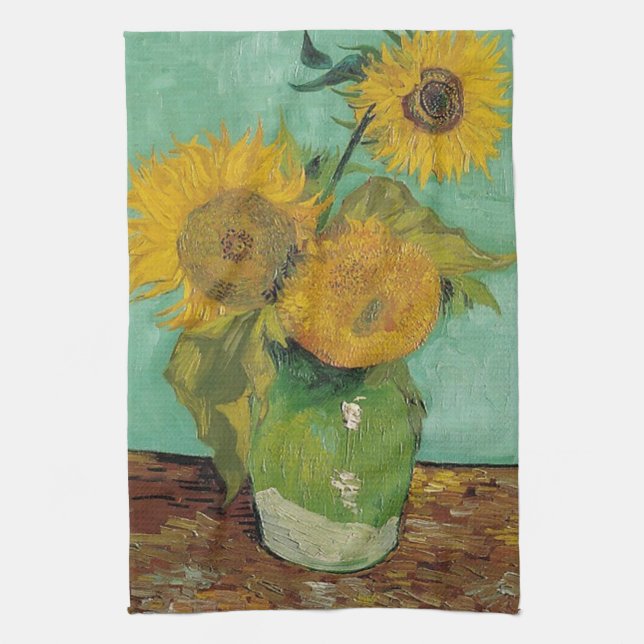 Vase with three sunflowers, Vincent van Gogh Kitchen Towel (Vertical)