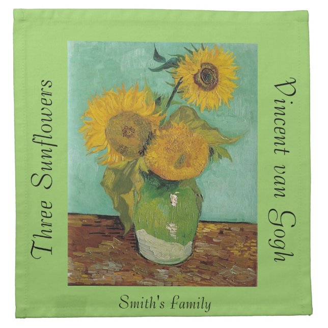 Vase with three sunflowers, Vincent van Gogh Napkin (Front)