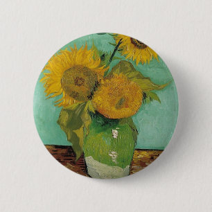 Vase with three sunflowers, Vincent van Gogh Pinback Button