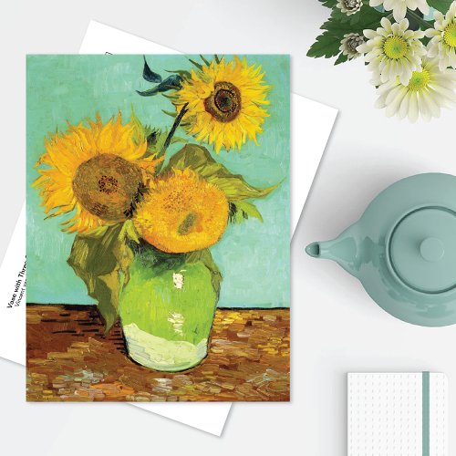 Vase with Three Sunflowers Vincent van Gogh Postcard