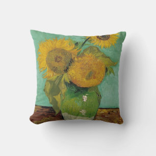 Vase with three sunflowers, Vincent van Gogh Throw Pillow