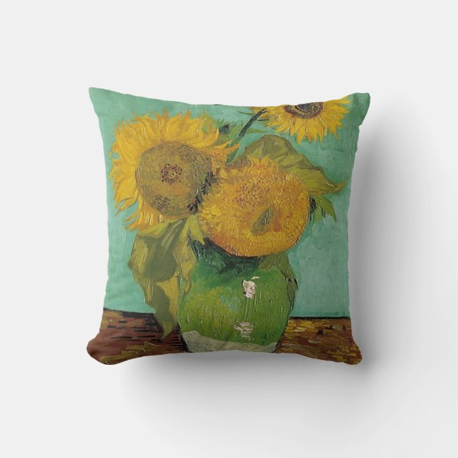 Vase with three sunflowers, Vincent van Gogh Throw Pillow (Front)