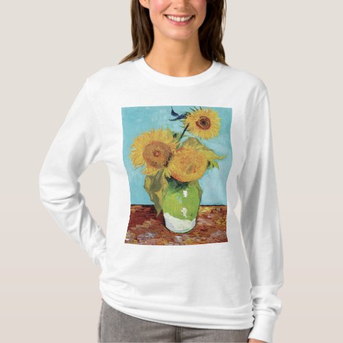 Vase with Three Sunglowers 1888 by Vincent van Gog T_Shirt
