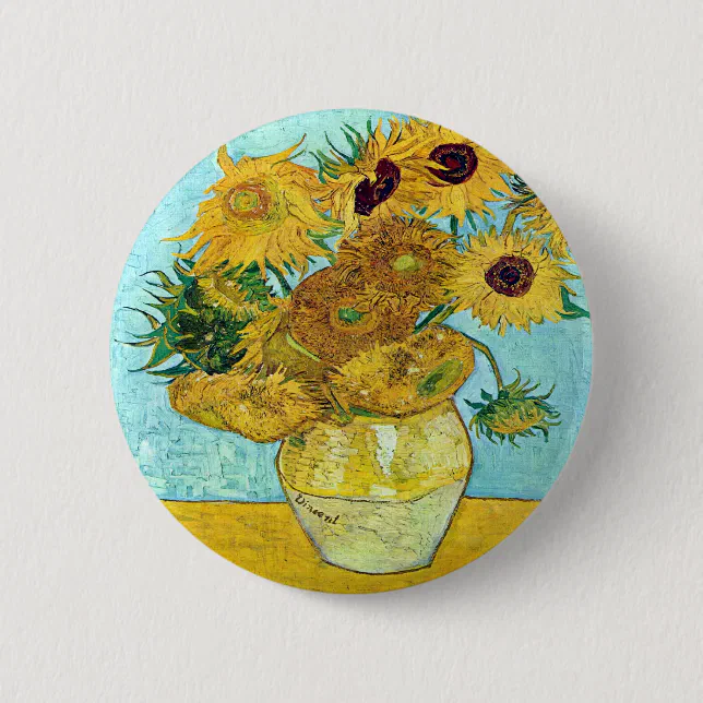 Vase With Twelve Sunflowers By Vincent Van Gogh Button Zazzle