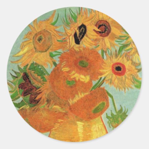 Vase with Twelve Sunflowers by Vincent van Gogh Classic Round Sticker
