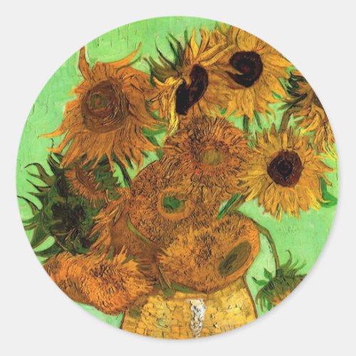 Vase with Twelve Sunflowers by Vincent van Gogh Classic Round Sticker