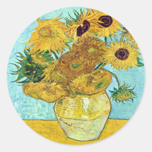 Vase With Twelve Sunflowers By Vincent Van Gogh Classic Round Sticker