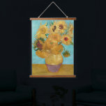 Vase with Twelve Sunflowers by Vincent Van Gogh  Hanging Tapestry<br><div class="desc">Vase with Twelve Sunflowers was completed by Vincent Van Gogh as part of the second series in August 1888 in Arles and is painted as oil on canvas. Van Gogh was intent on focusing on creating 'broken yellows' which would 'burst against various blue backgrounds', almost like a stained-glass window in...</div>