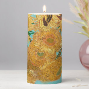 Vase with Twelve Sunflowers by Vincent Van Gogh Pillar Candle