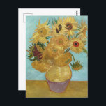 Vase with Twelve Sunflowers by Vincent van Gogh Postcard<br><div class="desc">Vincent van Gogh's Vase with Twelve Sunflowers (1888–1889) is one of the most iconic and vibrant paintings of the Post-Impressionist period. This masterpiece depicts a simple vase filled with twelve sunflowers, each one radiating energy and warmth. The sunflowers are painted in varying stages of life, from fresh blooms to wilting...</div>