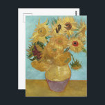 Vase with Twelve Sunflowers by Vincent van Gogh Postcard<br><div class="desc">Vincent van Gogh's Vase with Twelve Sunflowers (1888–1889) is one of the most iconic and vibrant paintings of the Post-Impressionist period. This masterpiece depicts a simple vase filled with twelve sunflowers, each one radiating energy and warmth. The sunflowers are painted in varying stages of life, from fresh blooms to wilting...</div>