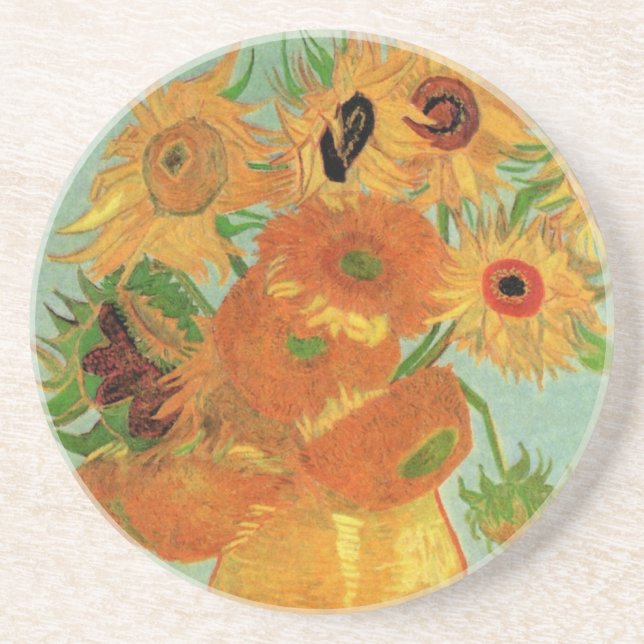 Vase with Twelve Sunflowers by Vincent van Gogh Sandstone Coaster (Front)