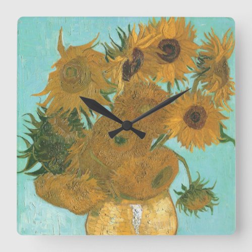 Vase with Twelve Sunflowers by Vincent van Gogh Square Wall Clock