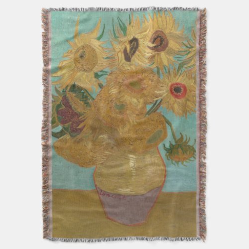 Vase with Twelve Sunflowers by Vincent van Gogh Throw Blanket
