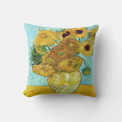 Vase With Twelve Sunflowers By Vincent Van Gogh Throw Pillow