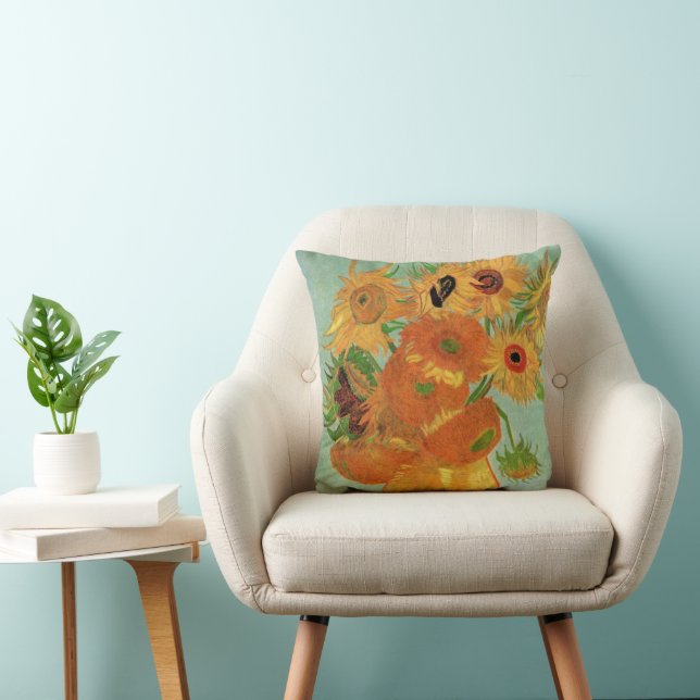 Vase with Twelve Sunflowers by Vincent van Gogh Throw Pillow (Chair)
