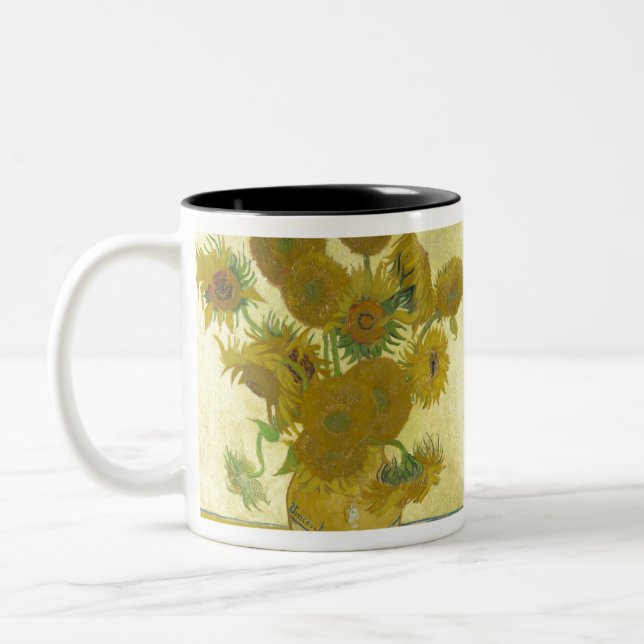 Vase with Twelve Sunflowers by Vincent van Gogh Two-Tone Coffee Mug (Left)