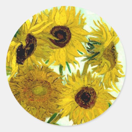 Vase with Twelve Sunflowers Van Gogh Fine Art Classic Round Sticker