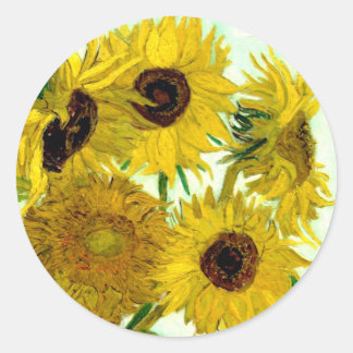 Vase with Twelve Sunflowers, Van Gogh Fine Art Classic Round Sticker