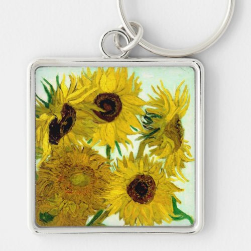 Vase with Twelve Sunflowers Van Gogh Fine Art Keychain