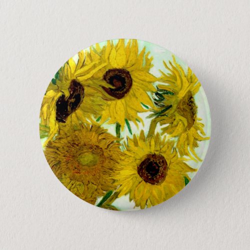 Vase with Twelve Sunflowers Van Gogh Fine Art Pinback Button