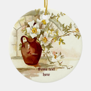 Vase with white roses vintage watercolor ornament