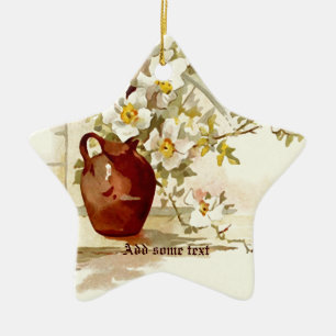 Vase with white roses vintage watercolor ornament