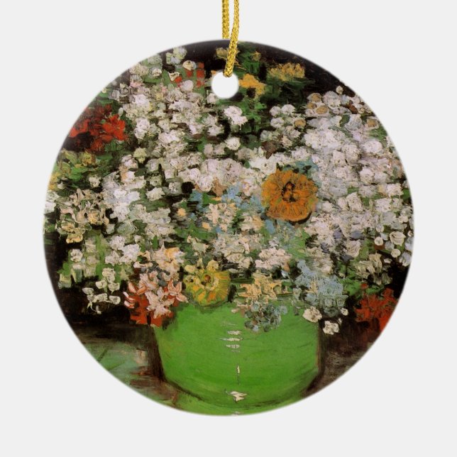 Vase with Zinnia Flowers by Vincent van Gogh Ceramic Ornament (Front)