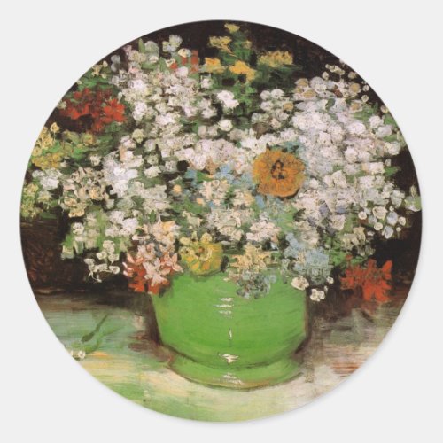 Vase with Zinnia Flowers by Vincent van Gogh Classic Round Sticker